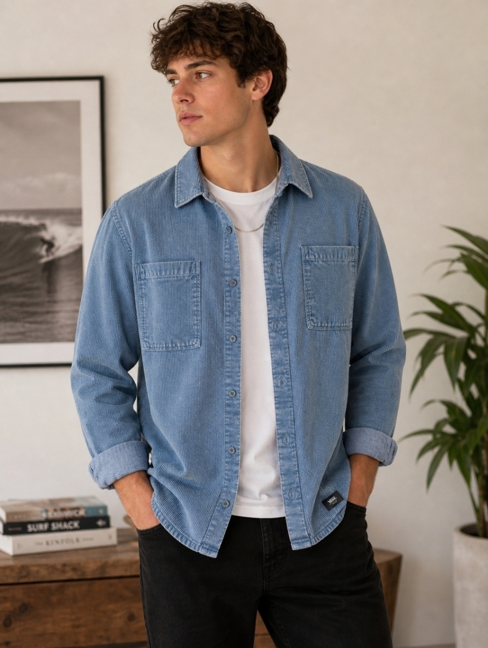 Vans Light Blue Corduroy Button-Up Shirt Jacket
